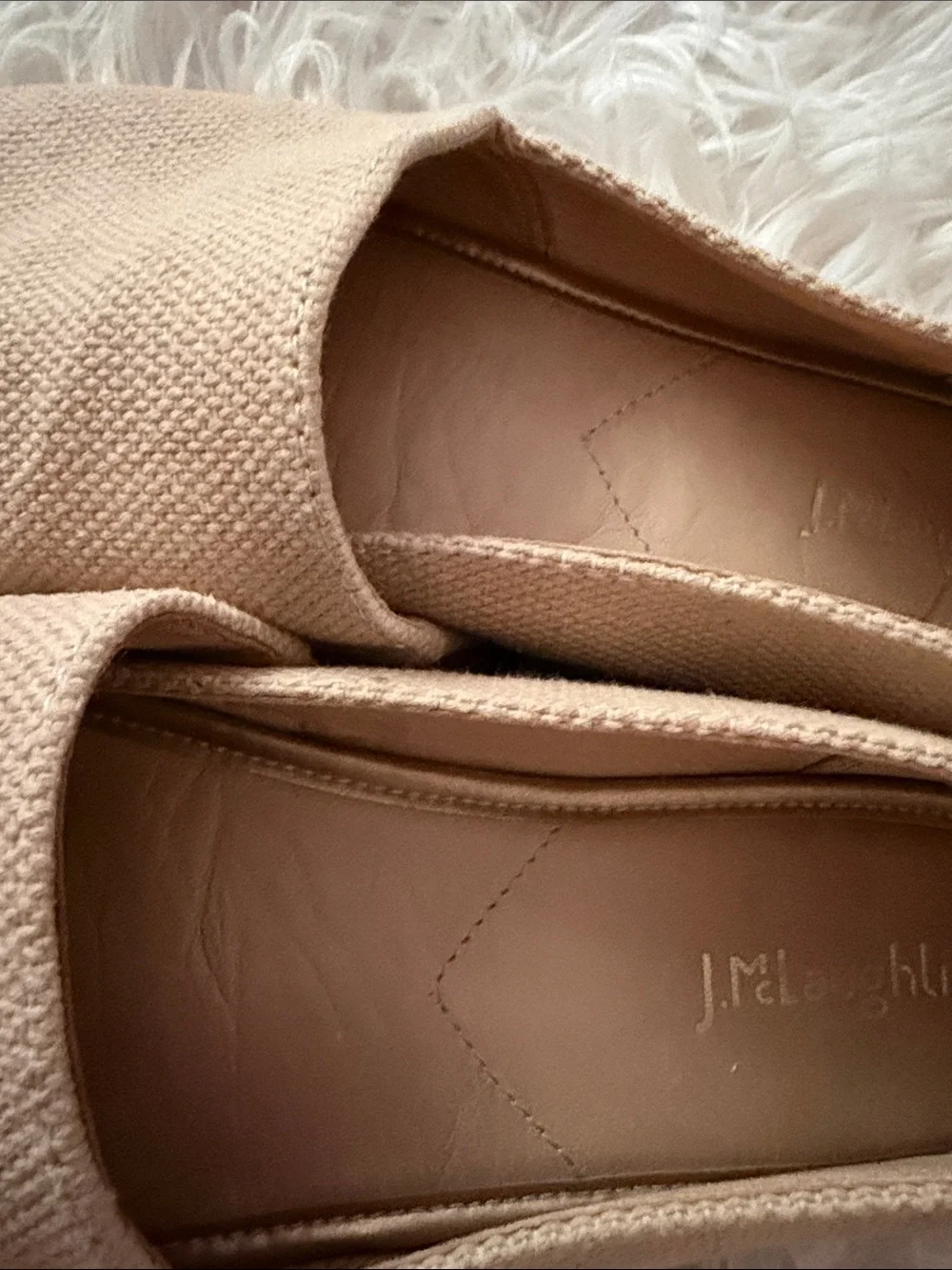 J. McLaughlin Beige Canvas Espadrille Slip-On with Brown leather Toe Cap